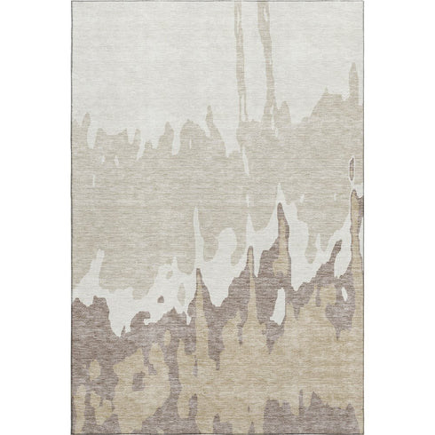 9' X 12' Ivory Beige And Khaki Abstract Washable Area Rug With UV Protection
