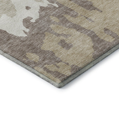 9' X 12' Ivory Beige And Khaki Abstract Washable Area Rug With UV Protection