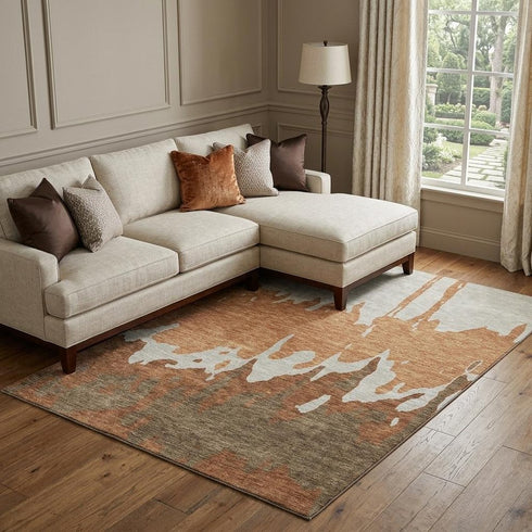 9' X 12' Rust Beige And Brown Abstract Washable Area Rug With UV Protection