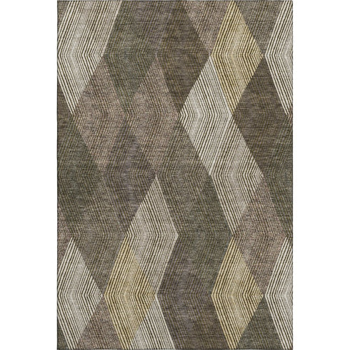 9' X 12' Brown Beige And Gray Geometric Washable Area Rug With UV Protection