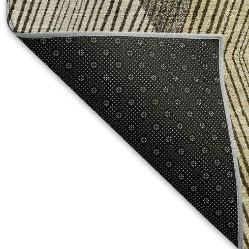 9' X 12' Brown Beige And Gray Geometric Washable Area Rug With UV Protection