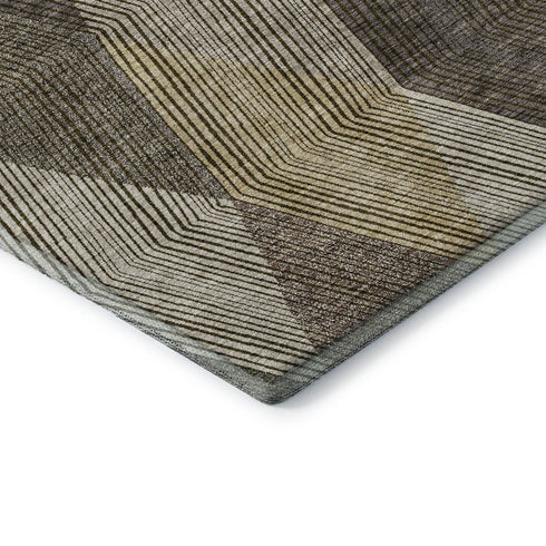 9' X 12' Brown Beige And Gray Geometric Washable Area Rug With UV Protection