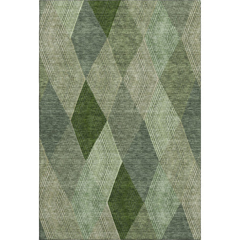 8' X 10' Green Gray And Sage Geometric Washable Area Rug With UV Protection