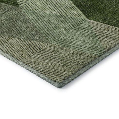 8' X 10' Green Gray And Sage Geometric Washable Area Rug With UV Protection
