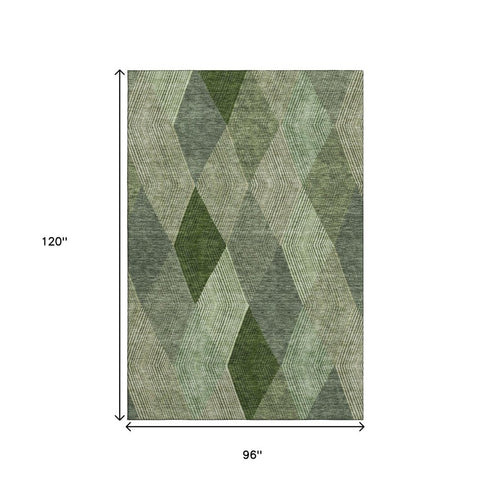 8' X 10' Green Gray And Sage Geometric Washable Area Rug With UV Protection