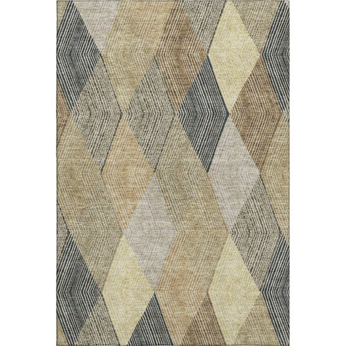 5' X 8' Coffee Gold And Taupe Geometric Washable Area Rug With UV Protection