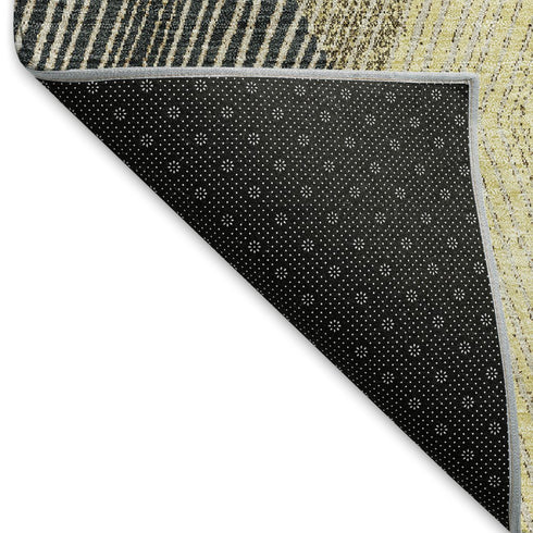 5' X 8' Coffee Gold And Taupe Geometric Washable Area Rug With UV Protection