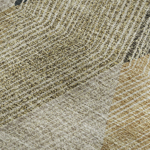 5' X 8' Coffee Gold And Taupe Geometric Washable Area Rug With UV Protection