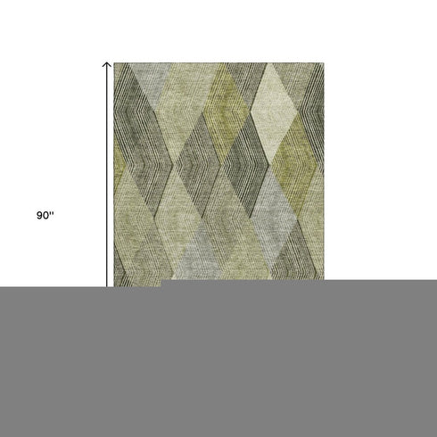 5' X 8' Olive Green Gray And Ivory Geometric Washable Area Rug With UV Protection