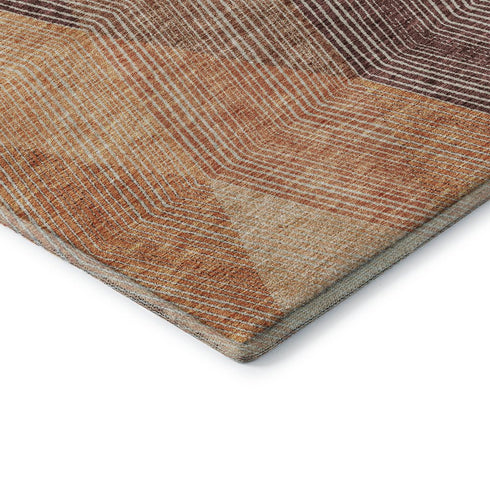 5' X 8' Orange Salmon And Ivory Geometric Washable Area Rug With UV Protection