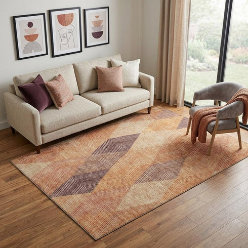 5' X 8' Orange Salmon And Ivory Geometric Washable Area Rug With UV Protection