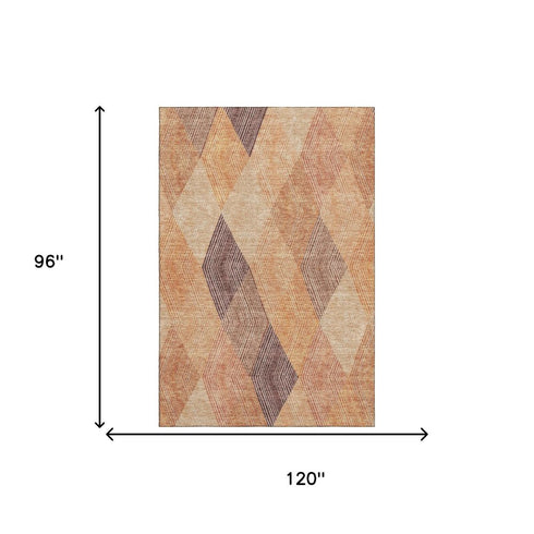 8' X 10' Orange Salmon And Ivory Geometric Washable Area Rug With UV Protection