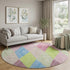 8' Pink Lime Green And Blue Geometric Washable Round Rug With UV Protection
