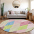 8' Pink Lime Green And Blue Geometric Washable Round Rug With UV Protection
