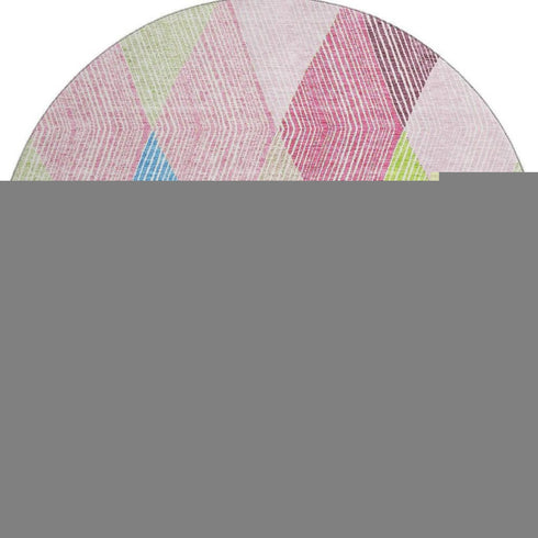 8' Pink Lime Green And Blue Geometric Washable Round Rug With UV Protection