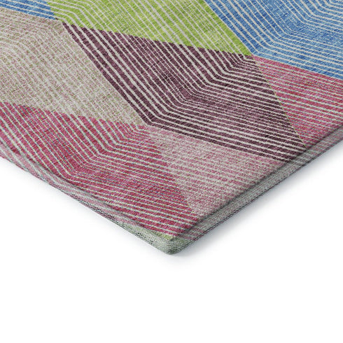 8' X 10' Pink Lime Green And Blue Geometric Washable Area Rug With UV Protection