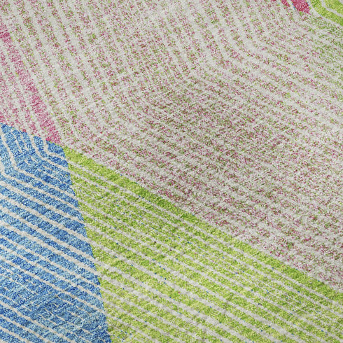 8' X 10' Pink Lime Green And Blue Geometric Washable Area Rug With UV Protection