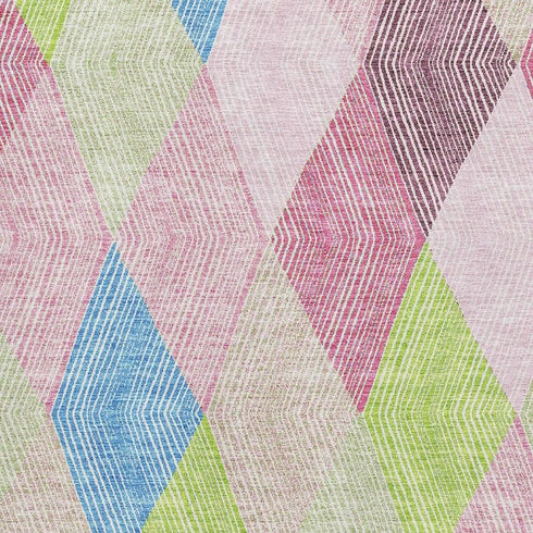 8' X 10' Pink Lime Green And Blue Geometric Washable Area Rug With UV Protection