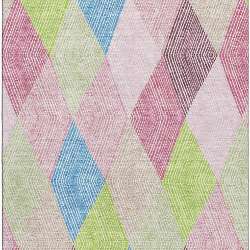 8' X 10' Pink Lime Green And Blue Geometric Washable Area Rug With UV Protection