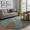 8' Teal And Brown Geometric Washable Round Rug With UV Protection