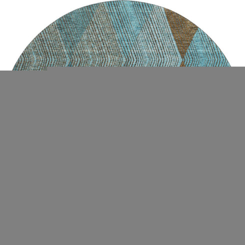 8' Teal And Brown Geometric Washable Round Rug With UV Protection