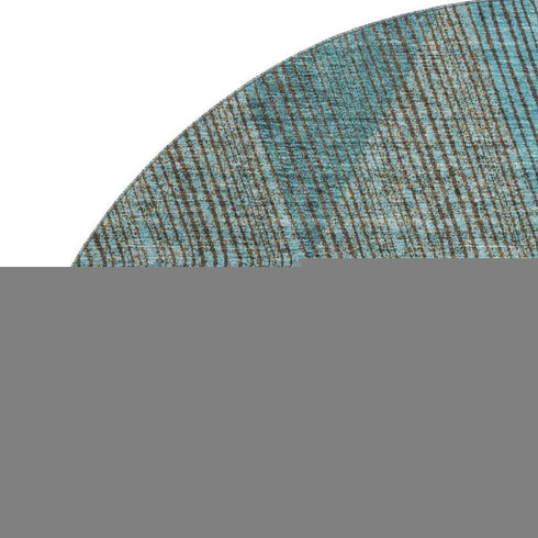 8' Teal And Brown Geometric Washable Round Rug With UV Protection