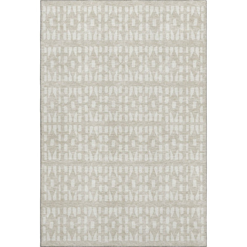 8' X 10' Beige And Ivory Geometric Washable Area Rug With UV Protection