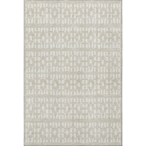 8' X 10' Beige And Ivory Geometric Washable Area Rug With UV Protection