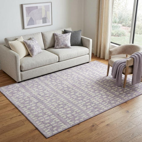 5' X 8' Lavender And Ivory Geometric Washable Area Rug With UV Protection