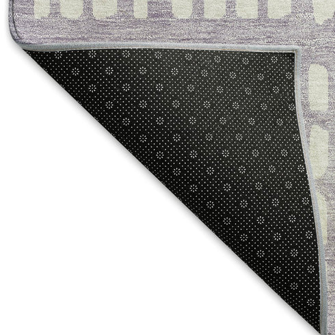 5' X 8' Lavender And Ivory Geometric Washable Area Rug With UV Protection