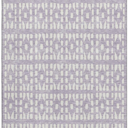 5' X 8' Lavender And Ivory Geometric Washable Area Rug With UV Protection