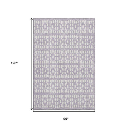 8' X 10' Lavender And Ivory Geometric Washable Area Rug With UV Protection