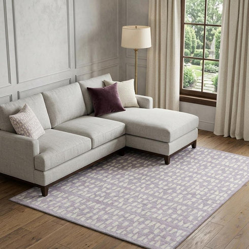8' X 10' Lavender And Ivory Geometric Washable Area Rug With UV Protection