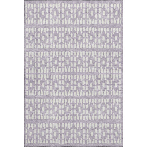 8' X 10' Lavender And Ivory Geometric Washable Area Rug With UV Protection
