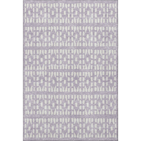 8' X 10' Lavender And Ivory Geometric Washable Area Rug With UV Protection