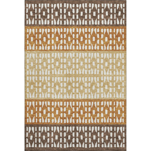 5' X 8' Coffee Copper And Ivory Geometric Washable Area Rug With UV Protection