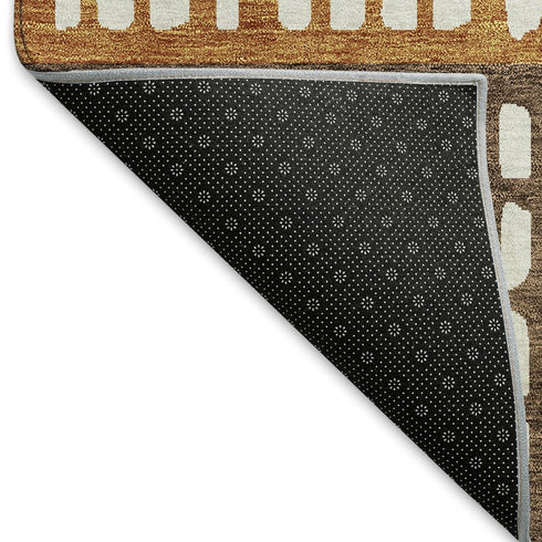 5' X 8' Coffee Copper And Ivory Geometric Washable Area Rug With UV Protection