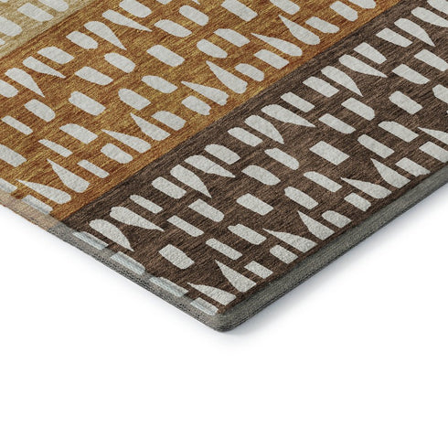 5' X 8' Coffee Copper And Ivory Geometric Washable Area Rug With UV Protection