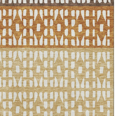 5' X 8' Coffee Copper And Ivory Geometric Washable Area Rug With UV Protection