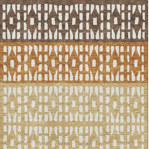 5' X 8' Coffee Copper And Ivory Geometric Washable Area Rug With UV Protection