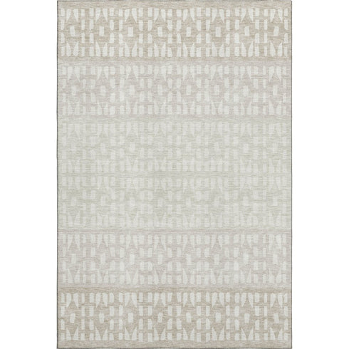 5' X 8' Ivory And Beige Geometric Washable Area Rug With UV Protection