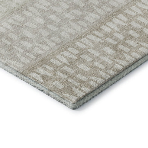 5' X 8' Ivory And Beige Geometric Washable Area Rug With UV Protection