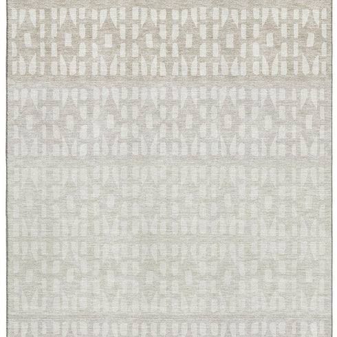 5' X 8' Ivory And Beige Geometric Washable Area Rug With UV Protection