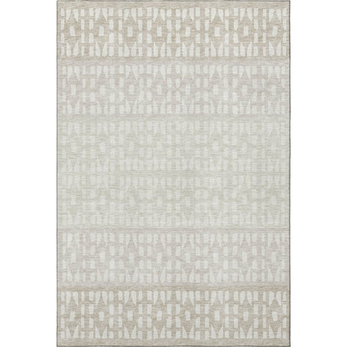 5' X 8' Ivory And Beige Geometric Washable Area Rug With UV Protection