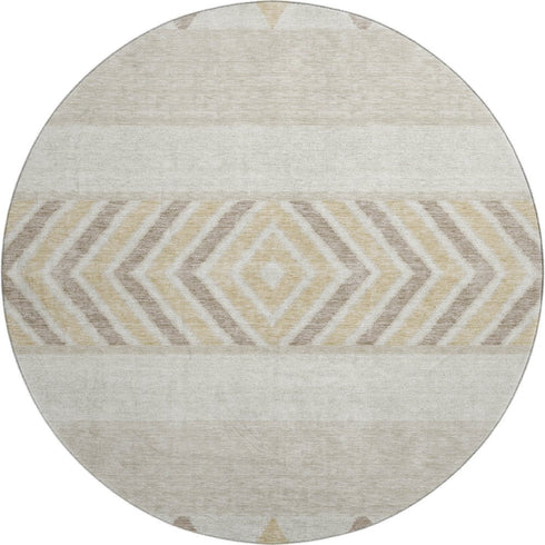 8' Beige Ivory And Tan Southwestern Washable Round Rug With UV Protection