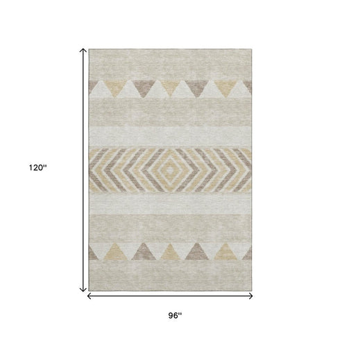 8' X 10' Beige Ivory And Tan Southwestern Washable Area Rug With UV Protection