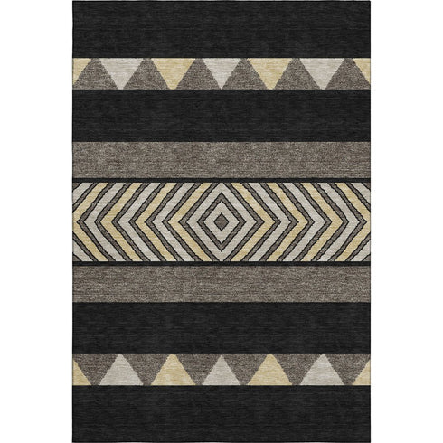 5' X 8' Black Ivory And Wheat Southwestern Washable Area Rug With UV Protection