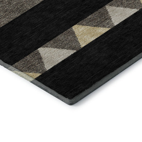 5' X 8' Black Ivory And Wheat Southwestern Washable Area Rug With UV Protection