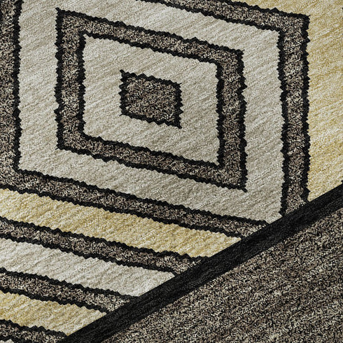 5' X 8' Black Ivory And Wheat Southwestern Washable Area Rug With UV Protection