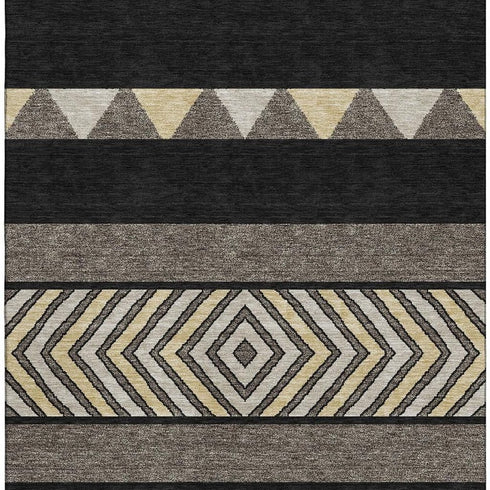 5' X 8' Black Ivory And Wheat Southwestern Washable Area Rug With UV Protection